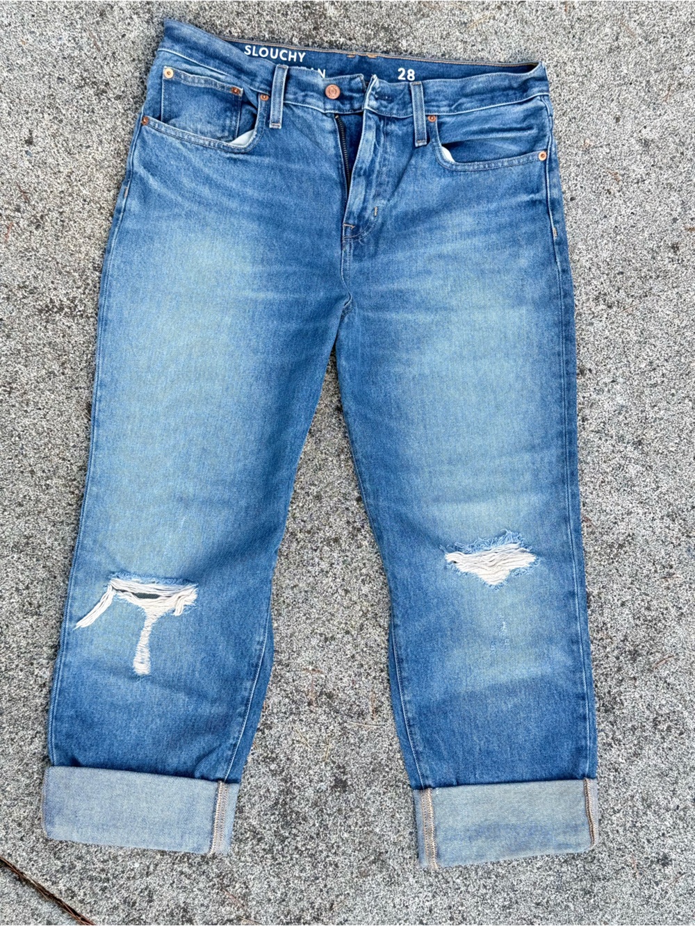J.Crew Slouchy Boyfriend Jeans Size 28 Light Wash Distressed Cuffed